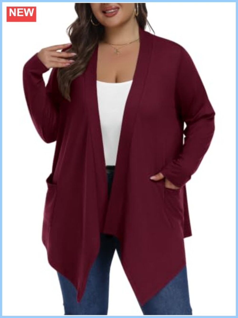 Plus Size Long Sleeve Open Front Cardigan with Pockets